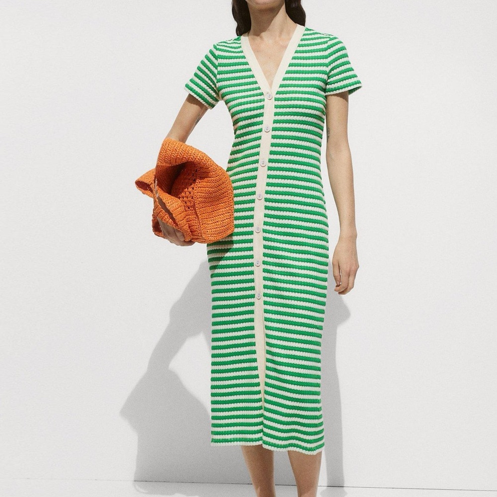 Mango Green and White Striped Knit Dress